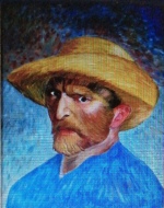 Autoritratto con cappello di paglia e maglia blu, da Vincent Van Gogh